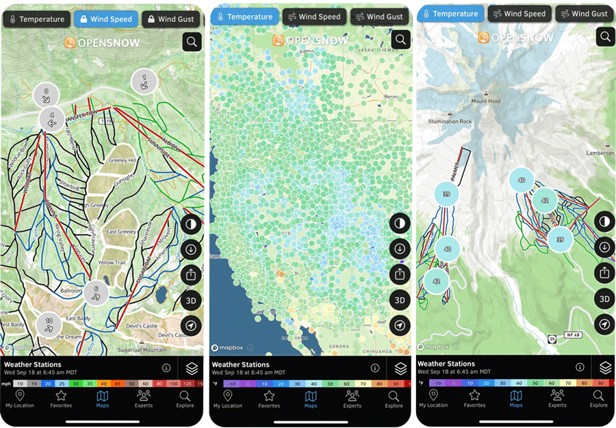 OpenSnow mobile app screen shots