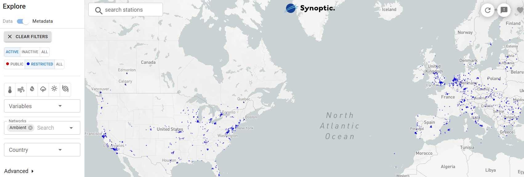 Ambient Network shown on the Synoptic Metadata Explorer tool